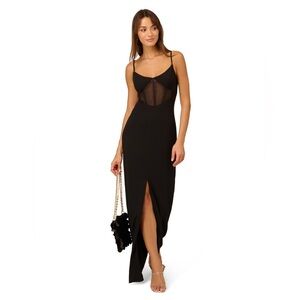 Adrianna Papell Black Chemise with Sheer Lace Panel